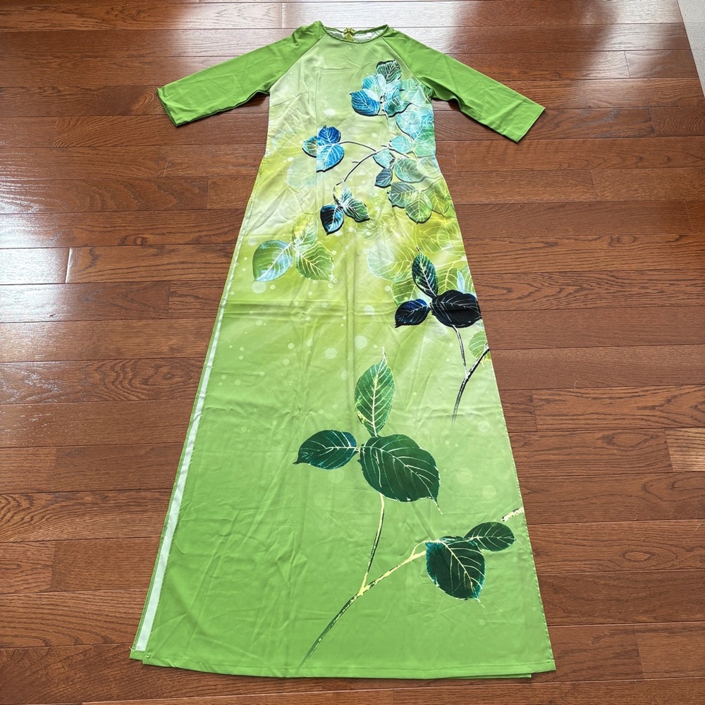 Viet Huong Collection Ao Dai Green with Floral Print M